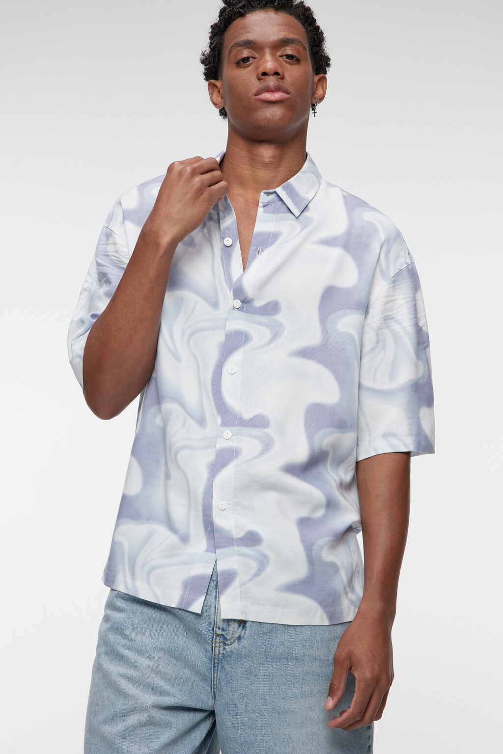 Рубашка прямая вискозная с принтом в стиле тай-дай - цвет фиолетовый - 2