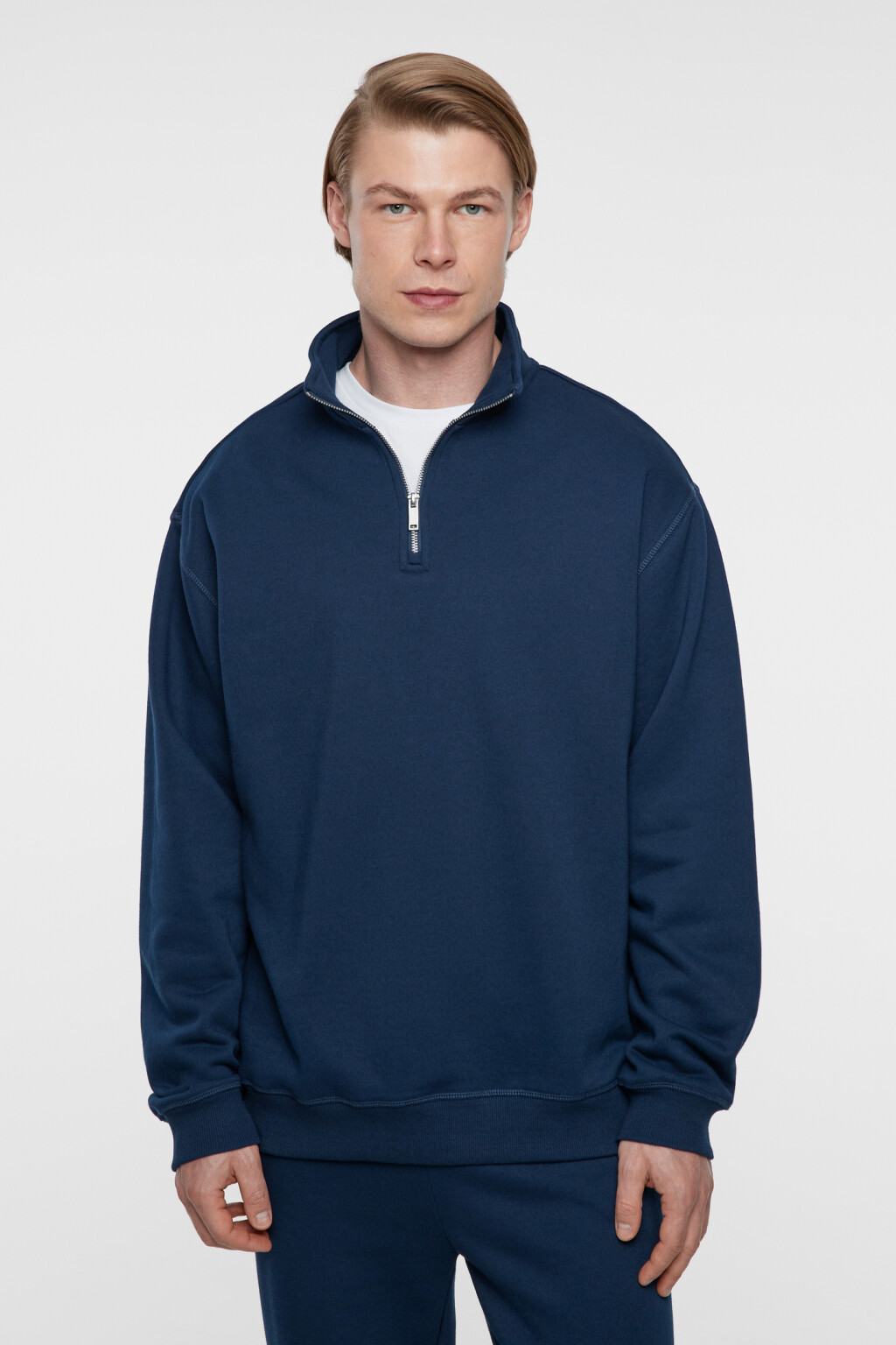 Толстовка хлопковая с воротником-стойкой на молнии - цвет синий - 2