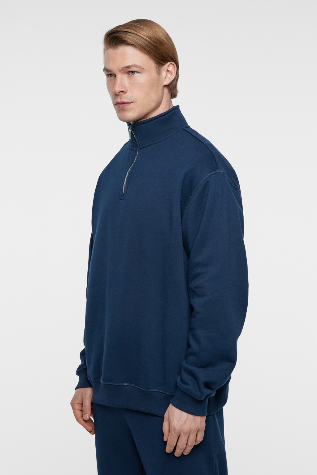 Толстовка хлопковая с воротником-стойкой на молнии - цвет синий - 3