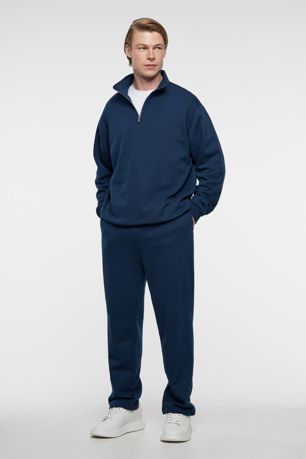 Толстовка хлопковая с воротником-стойкой на молнии - цвет синий - 5