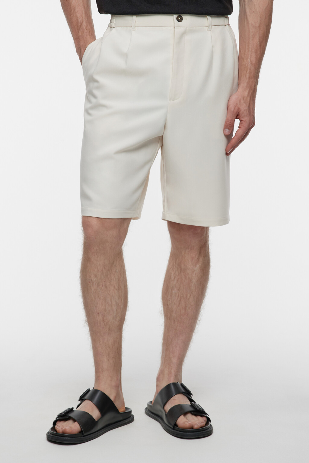 Шорты короткие прямые с поясом на завязках - цвет бежевый - 2