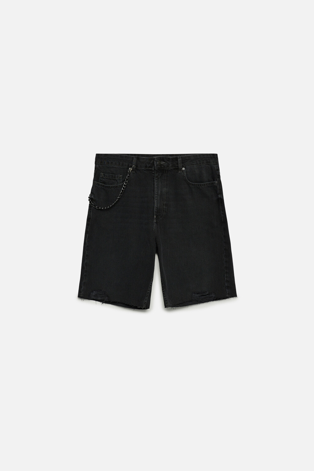 Шорты джинсовые прямые с рваными краями и цепочкой - цвет серый - 7