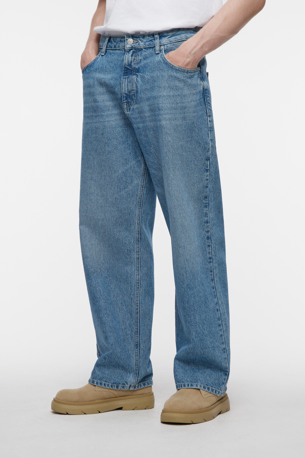 Джинсы wide leg широкие с вареным эффектом - цвет голубой - 3