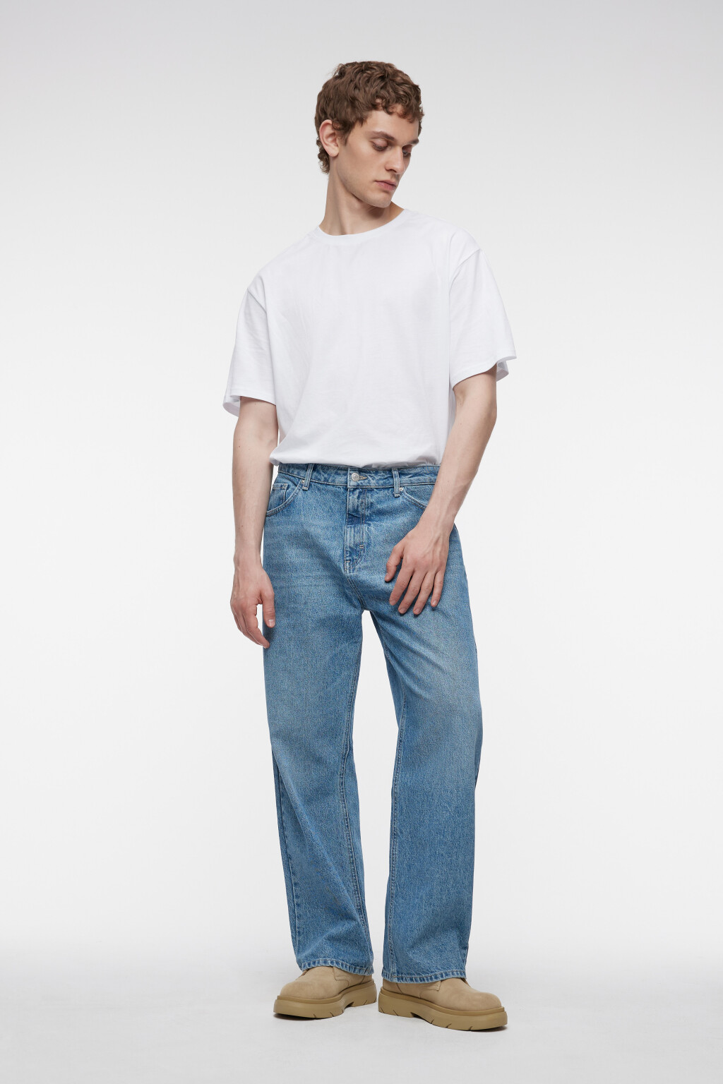 Джинсы wide leg широкие с вареным эффектом - цвет голубой - 5