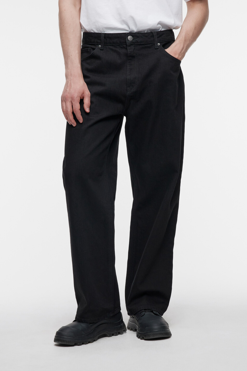 Джинсы wide leg широкие с вареным эффектом - цвет черный - 1