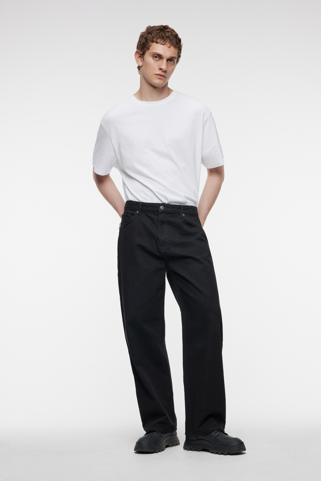 Джинсы wide leg широкие с вареным эффектом - цвет черный - 4