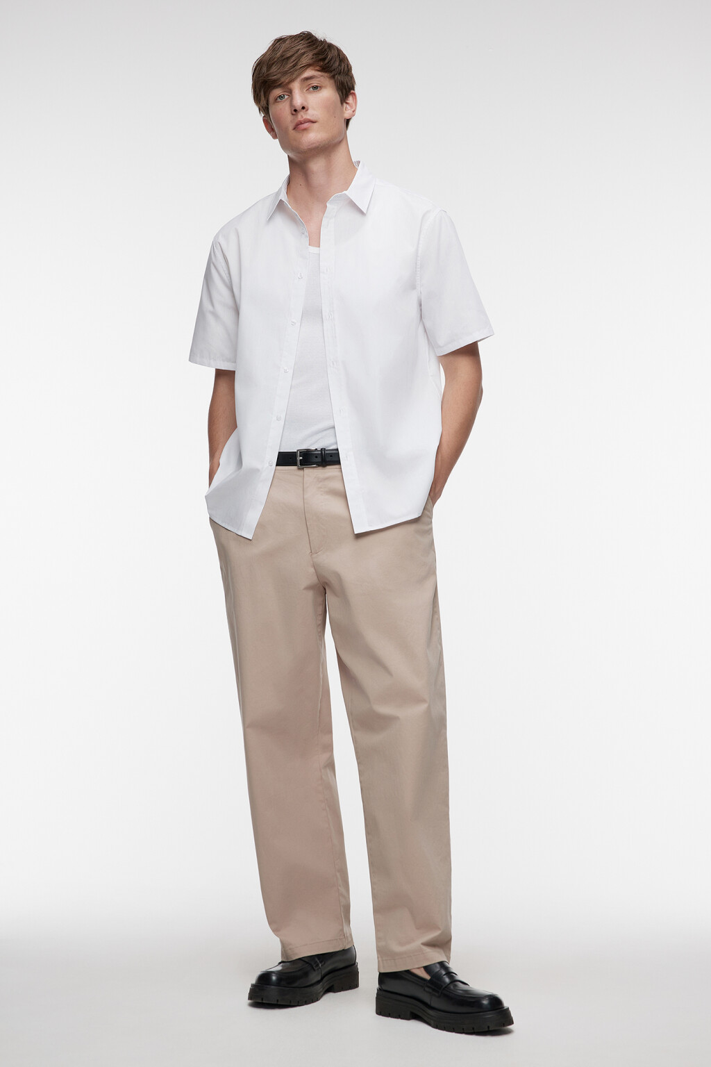 Рубашка slim хлопковая приталенная с коротким рукавом - цвет белый - 4