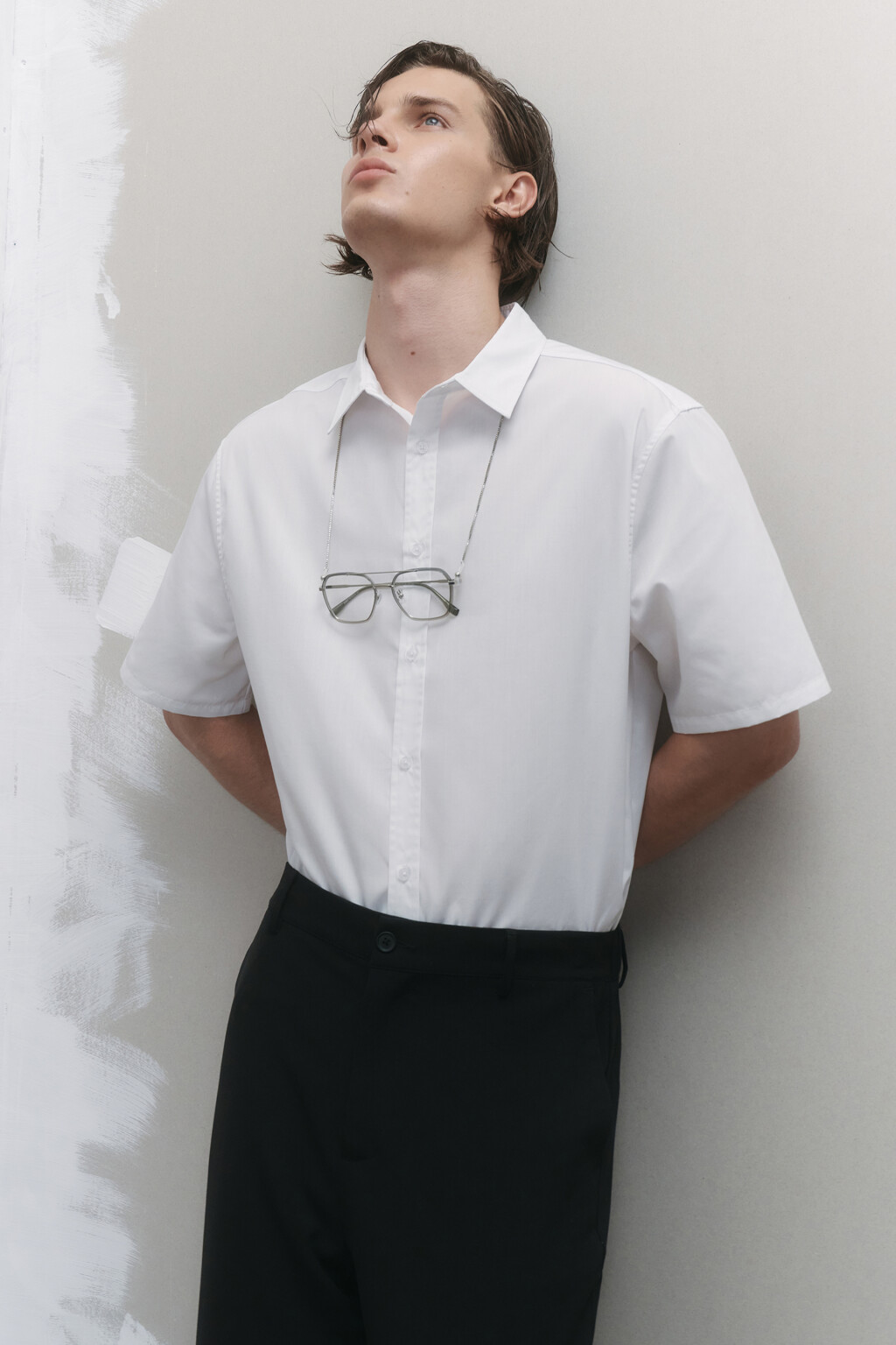 Рубашка slim хлопковая приталенная с коротким рукавом - цвет белый - 7