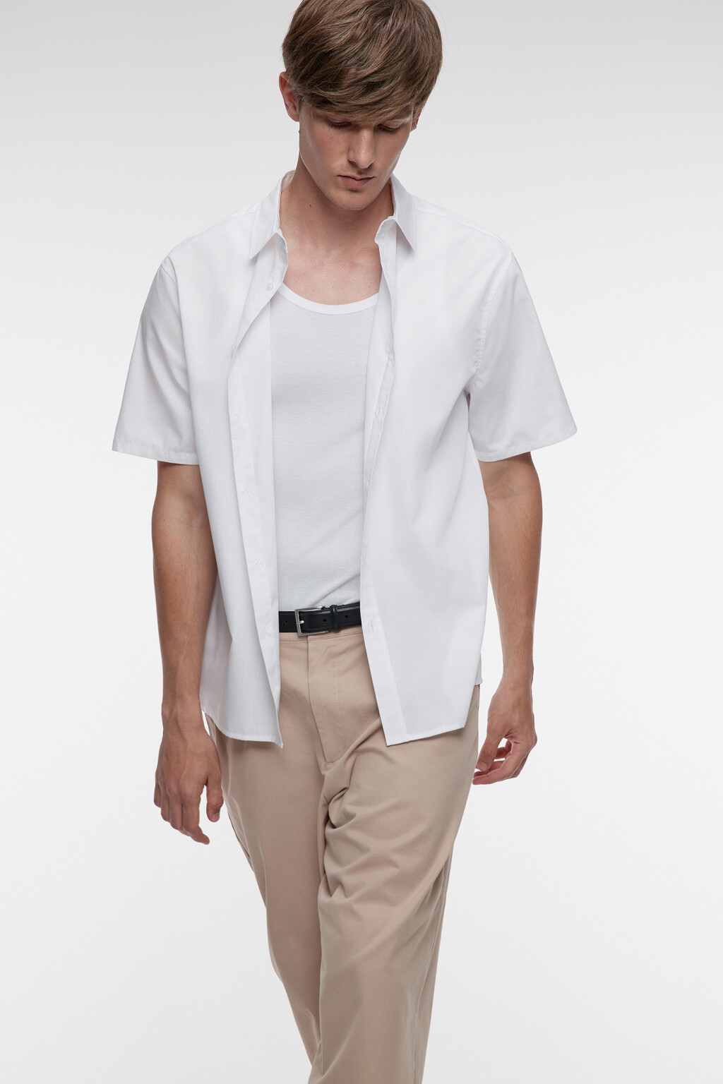 Рубашка slim хлопковая приталенная с коротким рукавом - цвет белый - 8