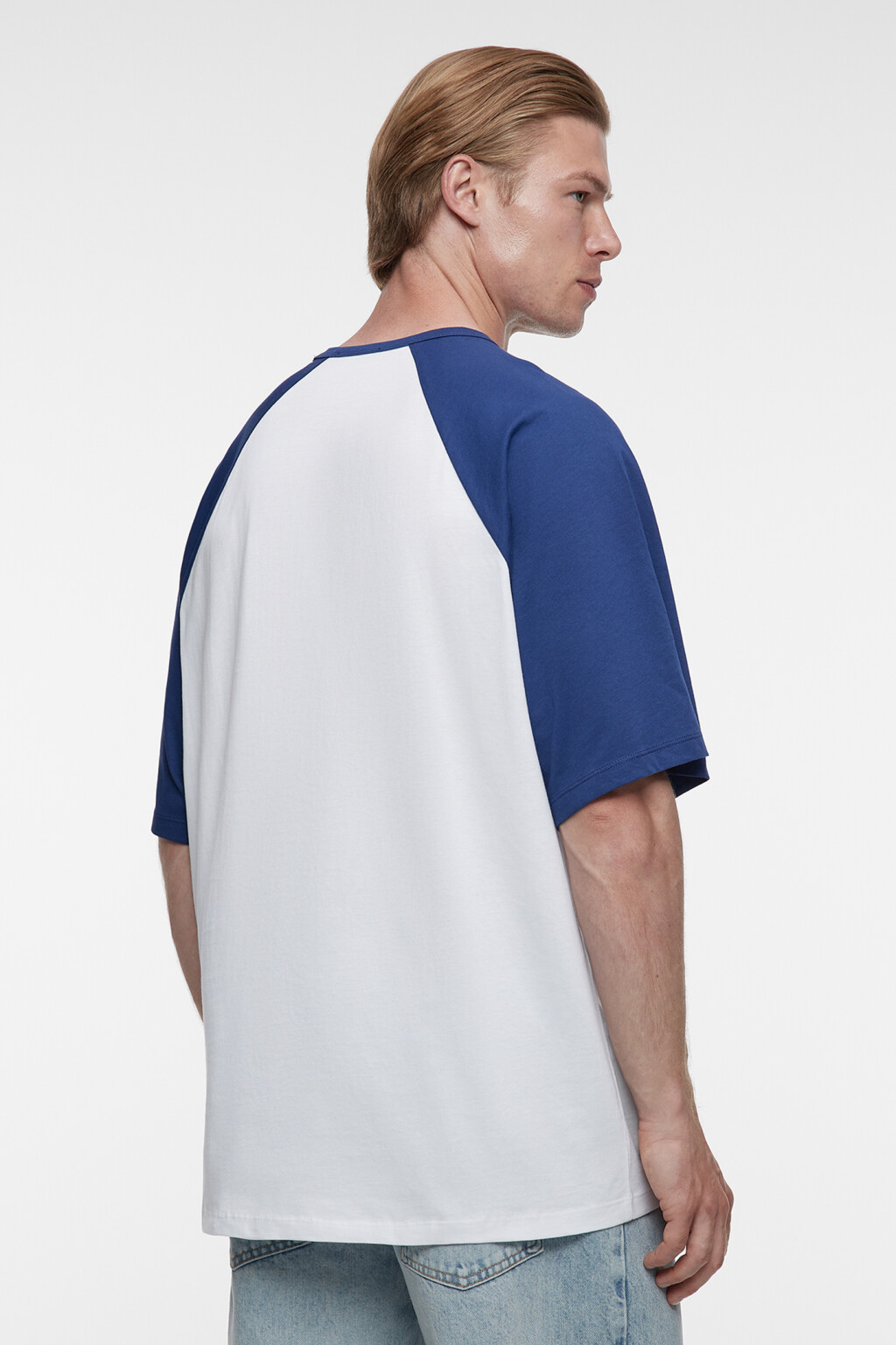 Футболка прямая хлопковая с рукавами реглан - цвет синий - 4