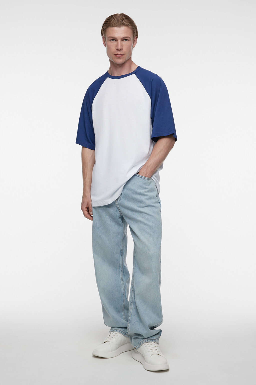 Футболка прямая хлопковая с рукавами реглан - цвет синий - 5