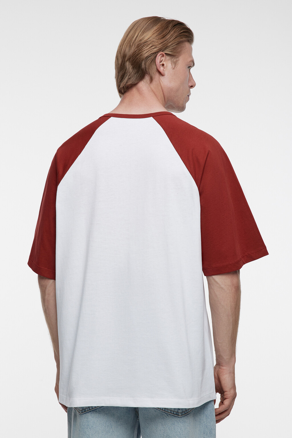 Футболка прямая хлопковая с рукавами реглан - цвет красный - 3