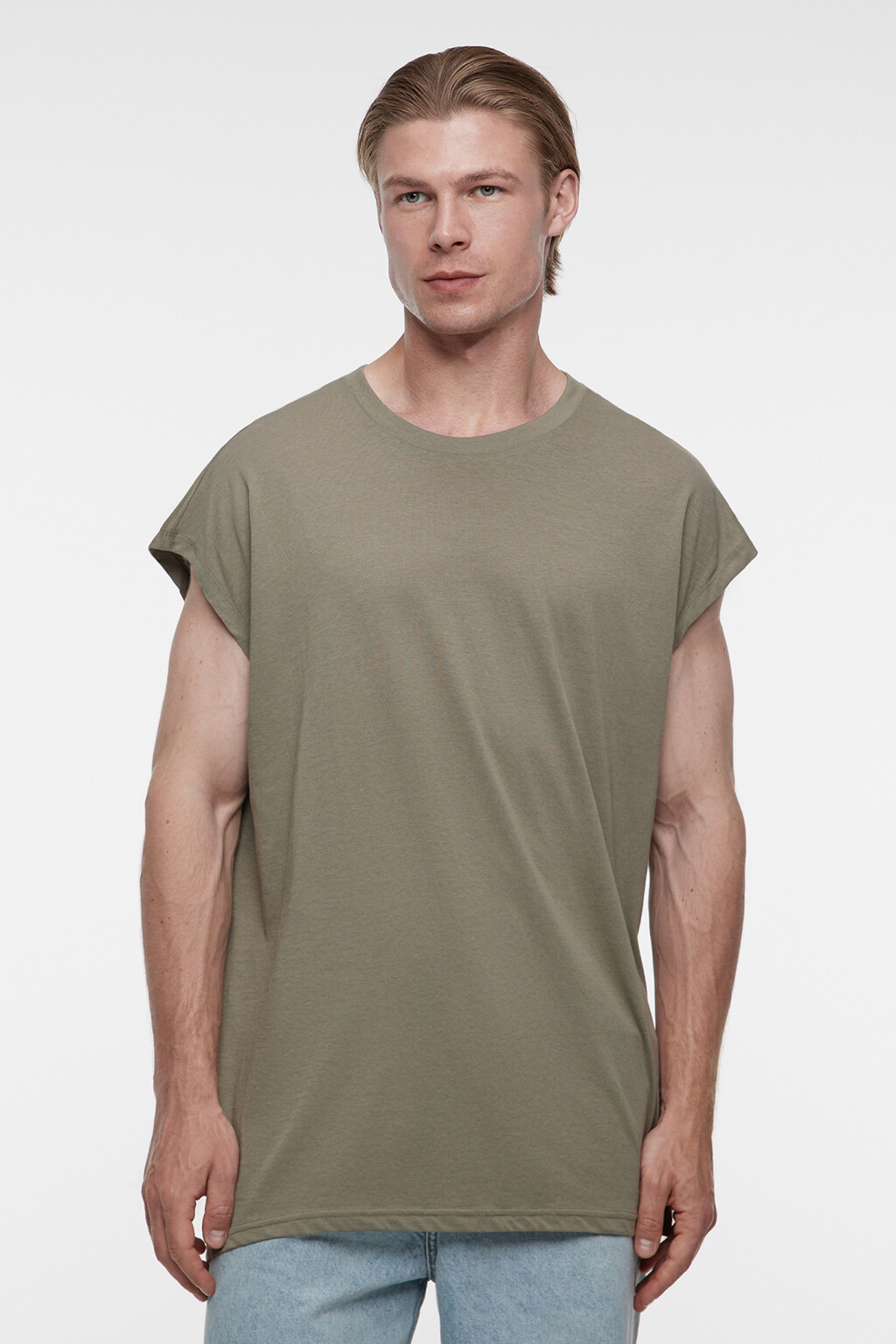 Футболка свободного кроя хлопковая без рукавов - цвет зеленый - 3