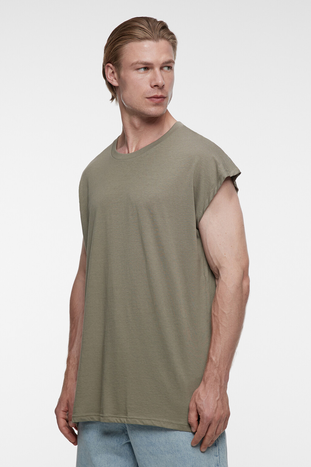 Футболка свободного кроя хлопковая без рукавов - цвет зеленый - 4