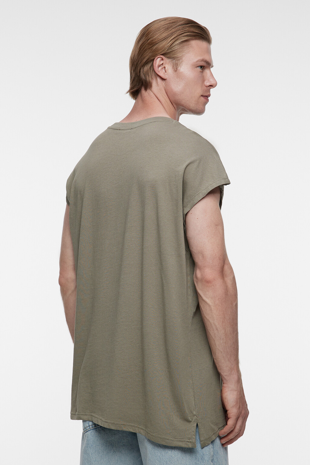 Футболка свободного кроя хлопковая без рукавов - цвет зеленый - 5