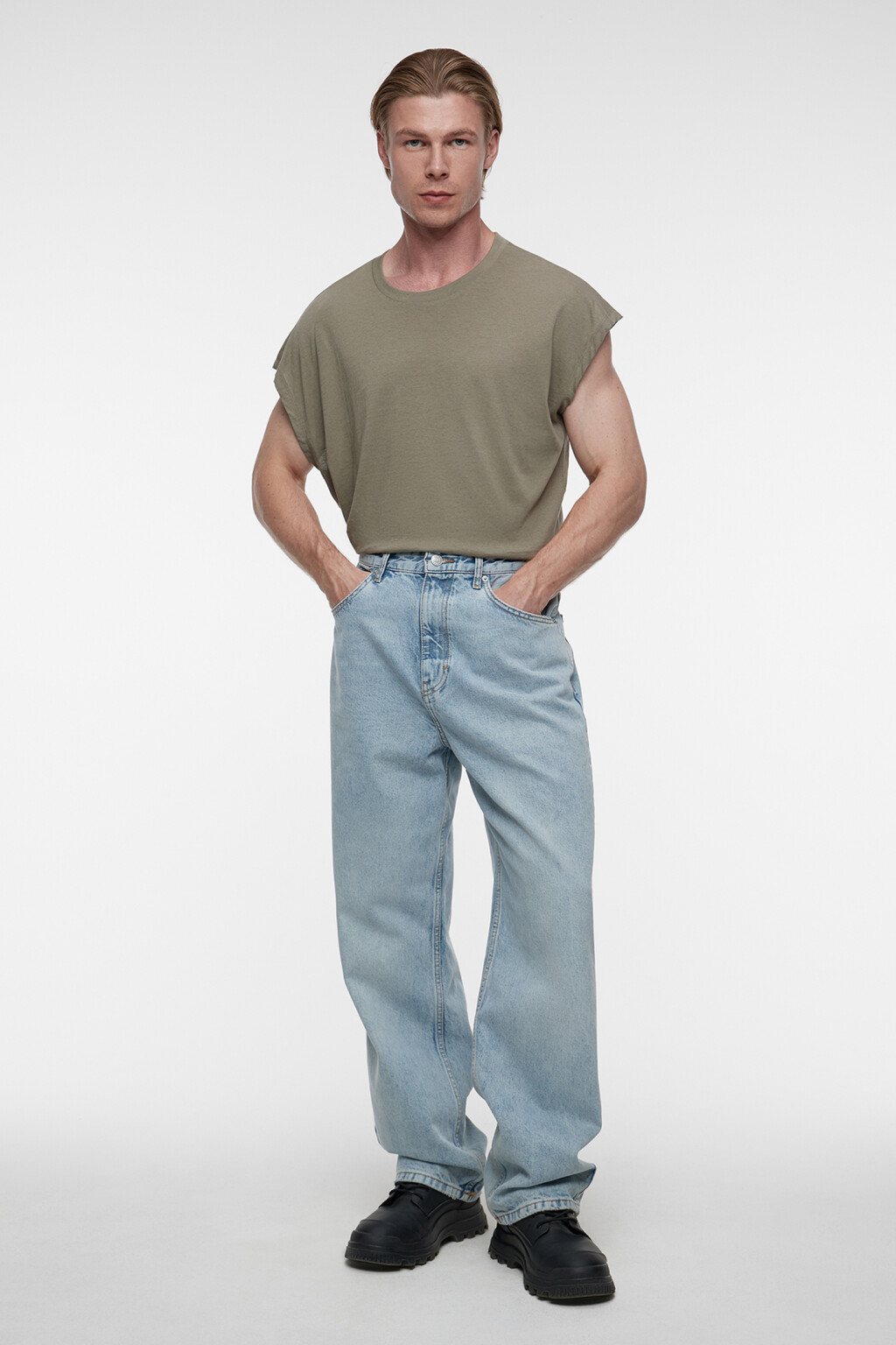 Футболка свободного кроя хлопковая без рукавов - цвет зеленый - 1