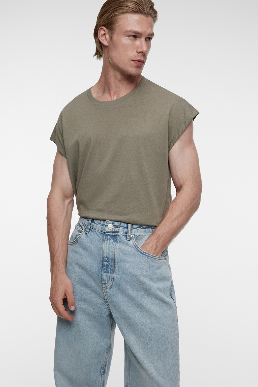 Футболка свободного кроя хлопковая без рукавов - цвет зеленый - 2