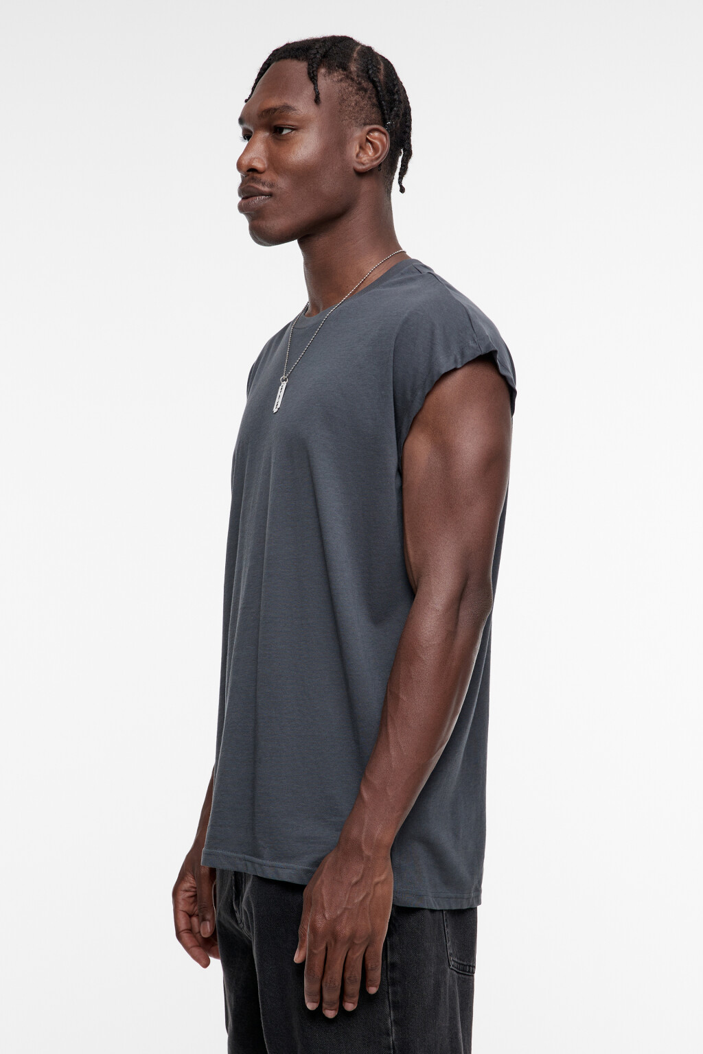 Футболка свободного кроя хлопковая без рукавов - цвет серый - 3