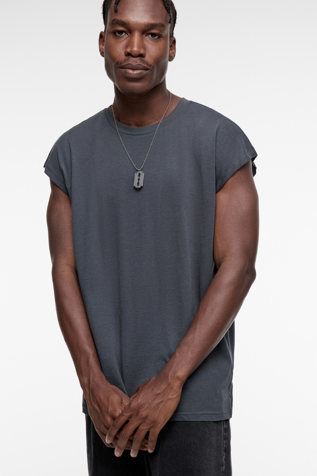 Футболка свободного кроя хлопковая без рукавов - цвет серый - 1