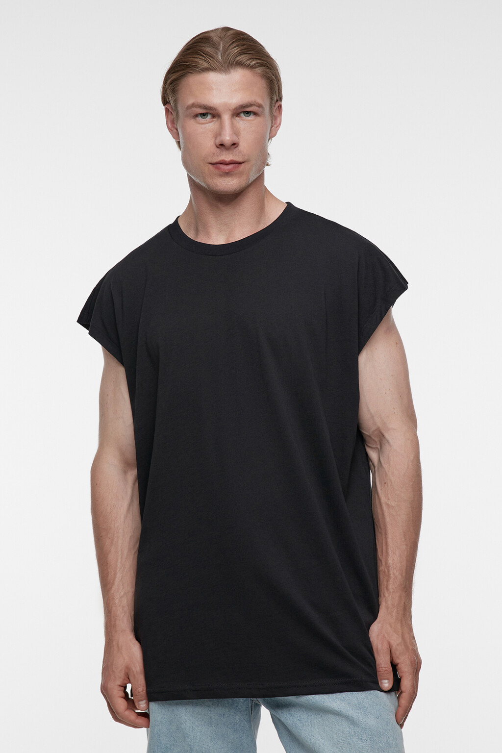 Футболка свободного кроя хлопковая без рукавов - цвет черный - 3