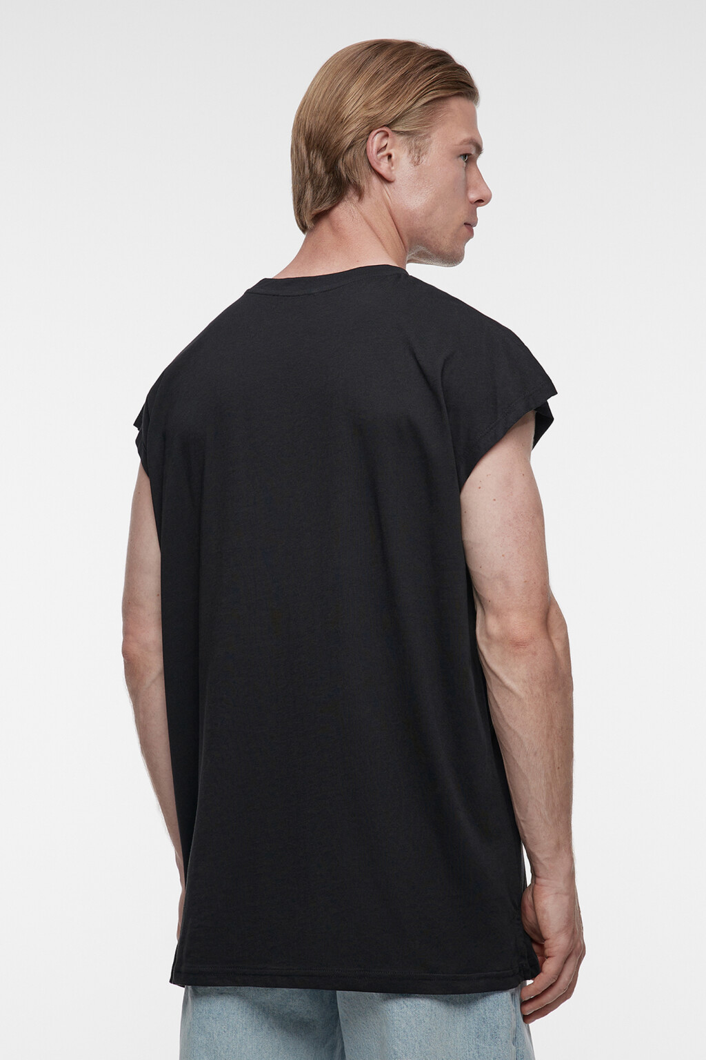 Футболка свободного кроя хлопковая без рукавов - цвет черный - 5