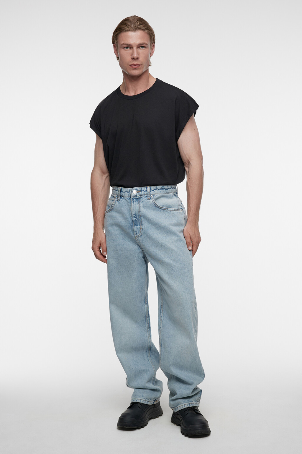 Футболка свободного кроя хлопковая без рукавов - цвет черный - 1