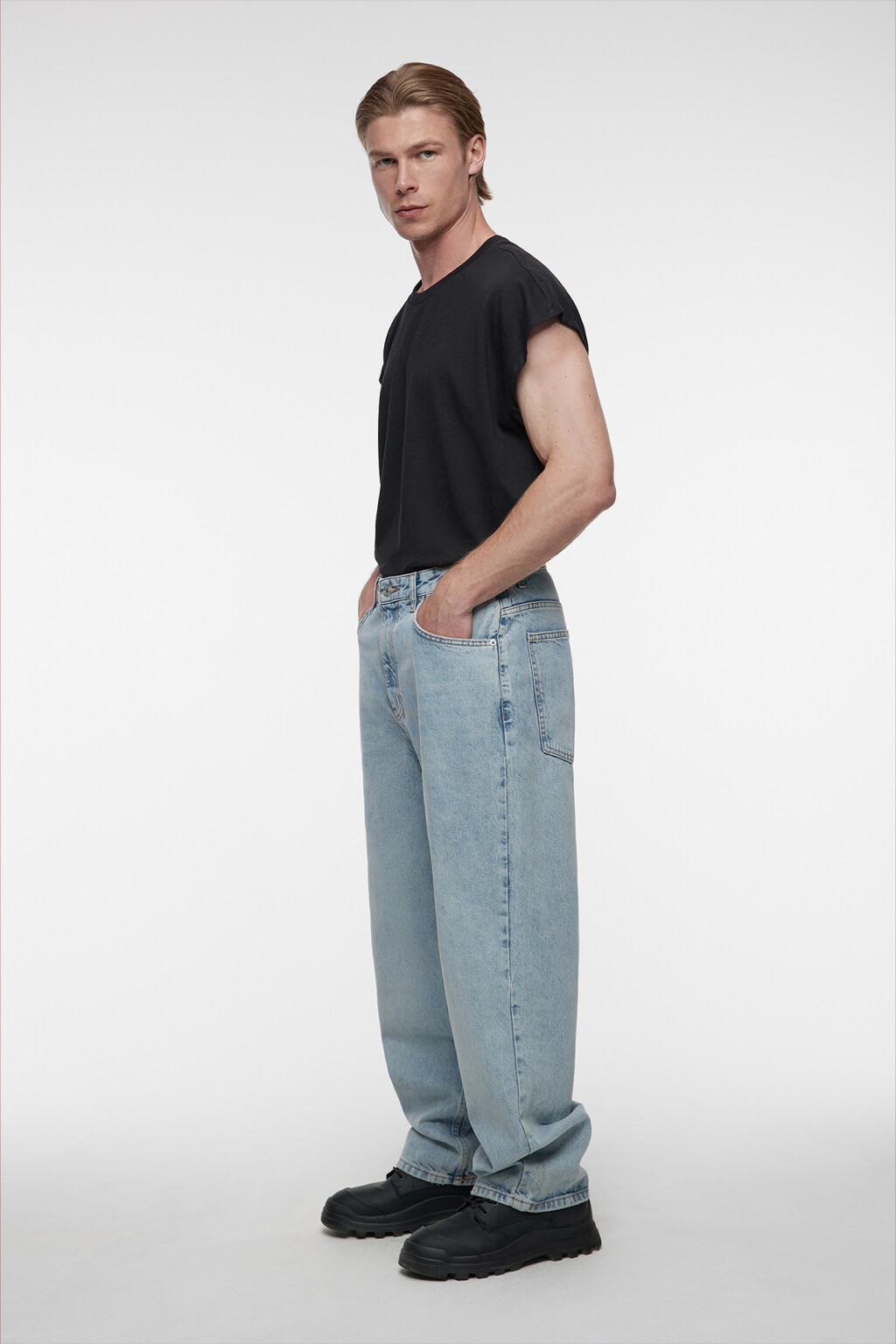 Футболка свободного кроя хлопковая без рукавов - цвет черный - 8