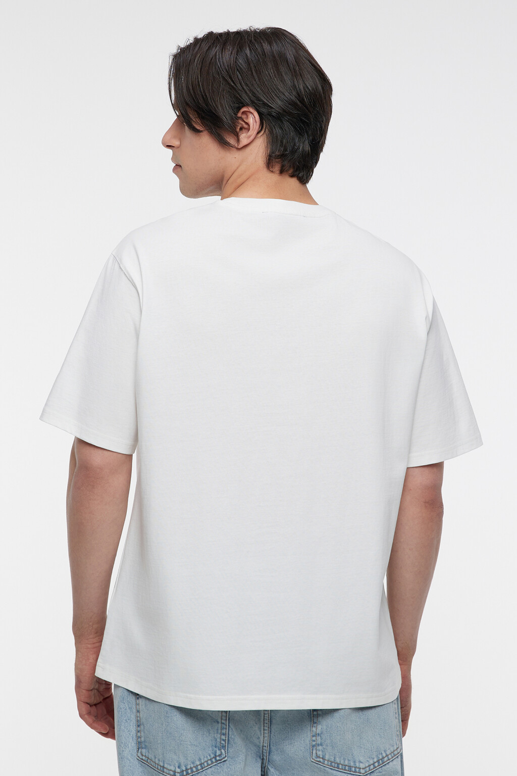 Футболка хлопковая прямая с нагрудным карманом - цвет белый - 4
