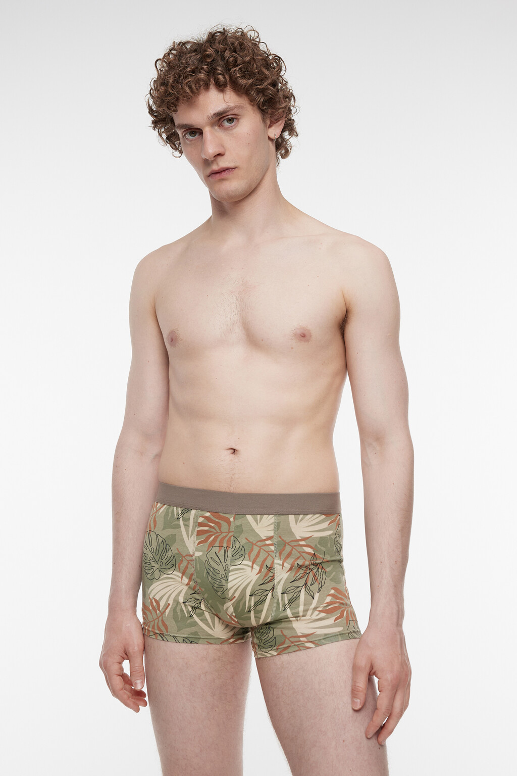 Трусы-боксеры хлопковые с тропическим принтом - цвет зеленый - 1