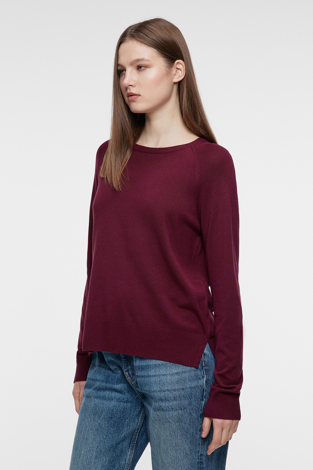 Джемпер вискозный свободный с разрезами по бокам - цвет бордовый - 2