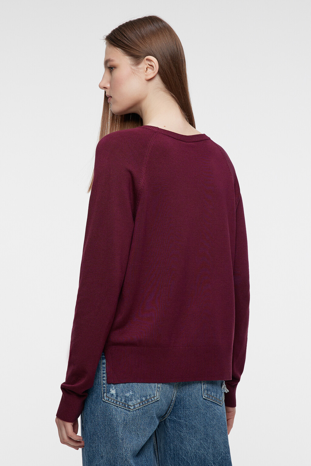 Джемпер вискозный свободный с разрезами по бокам - цвет бордовый - 3