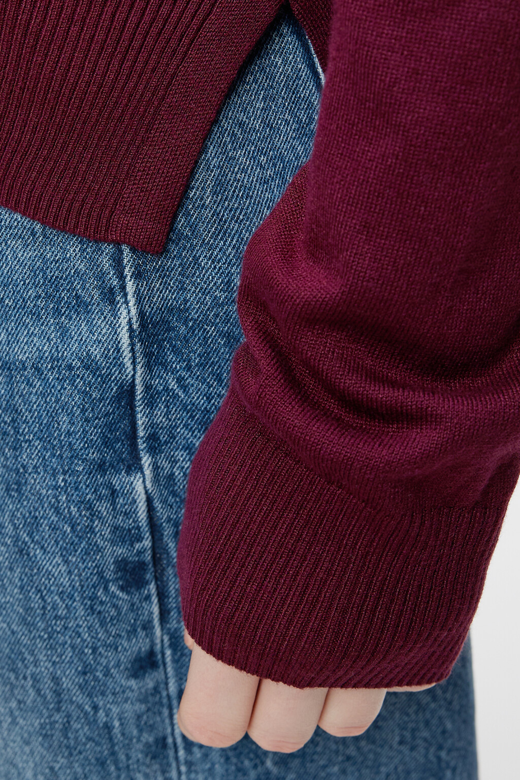Джемпер вискозный свободный с разрезами по бокам - цвет бордовый - 5
