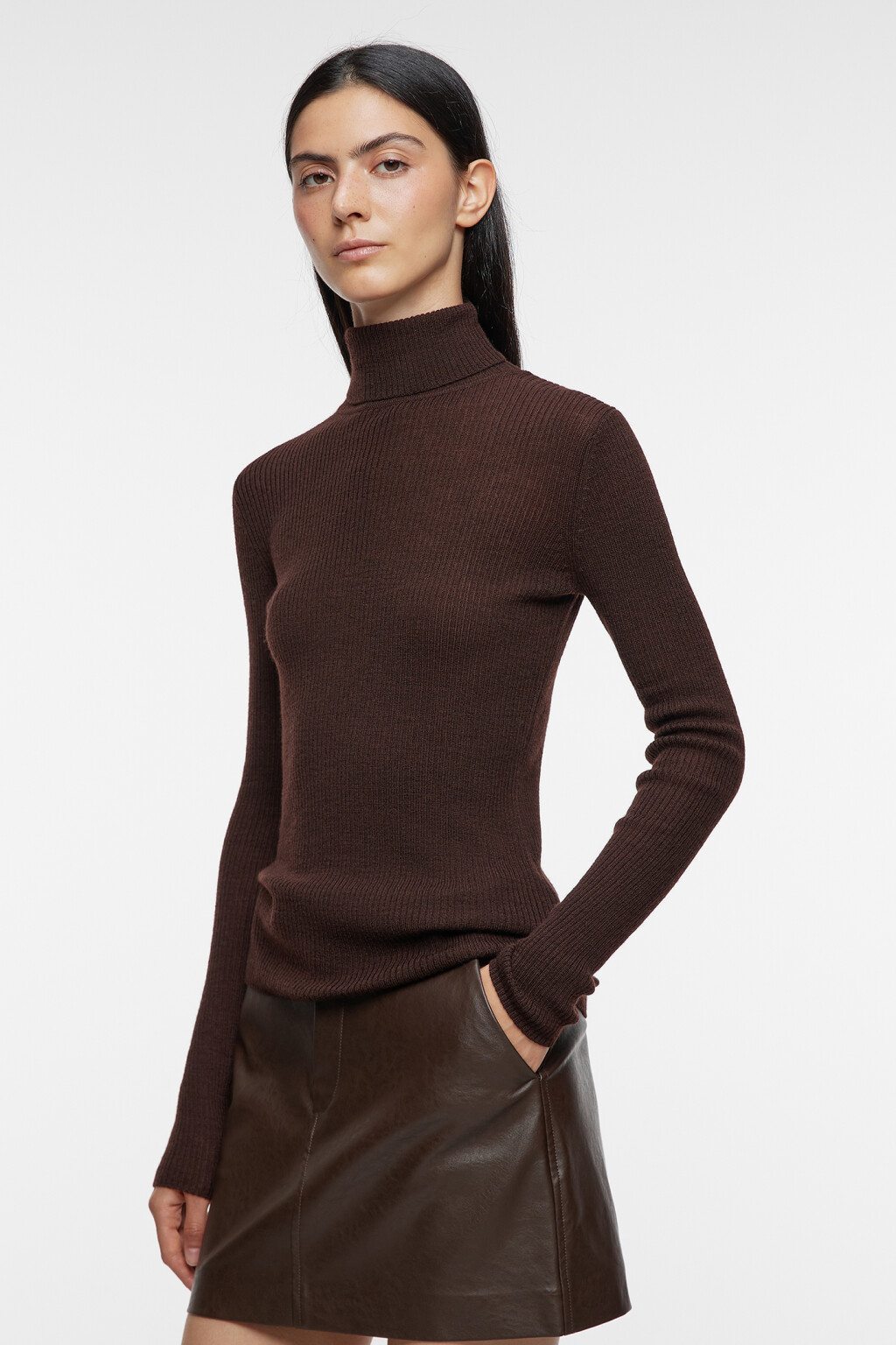 Водолазка вязаная премиум из 100% шерсти мериноса - цвет коричневый - 6