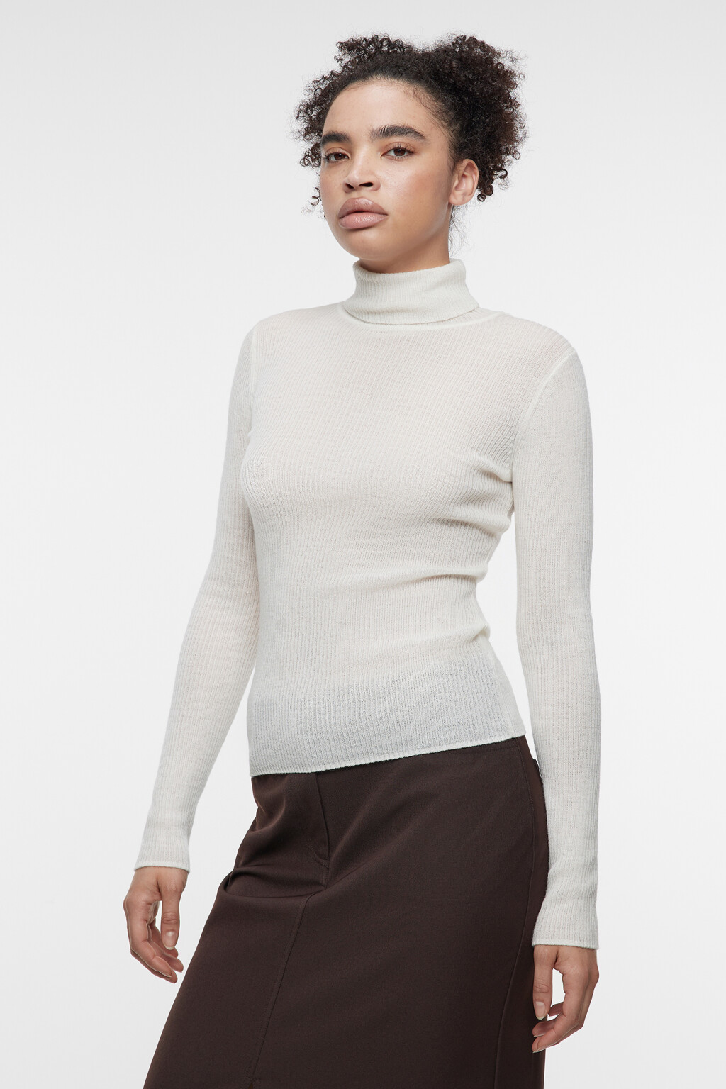 Водолазка вязаная премиум из 100% шерсти мериноса - цвет бежевый - 3