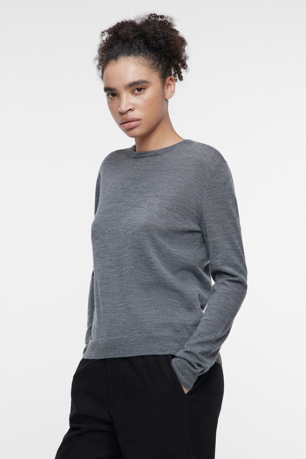 Свитер вязаный премиум из 100% шерсти мериноса - цвет серый - 3