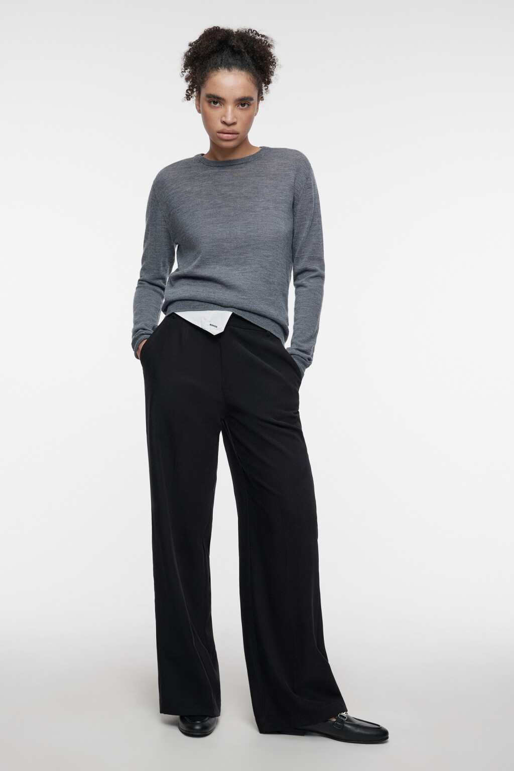 Свитер вязаный премиум из 100% шерсти мериноса - цвет серый - 1