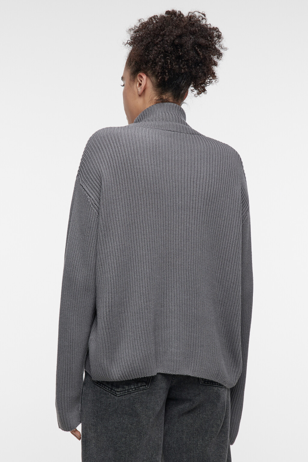 Свитер толстой вязки хлопковый с воротником-стойкой - цвет серый - 3