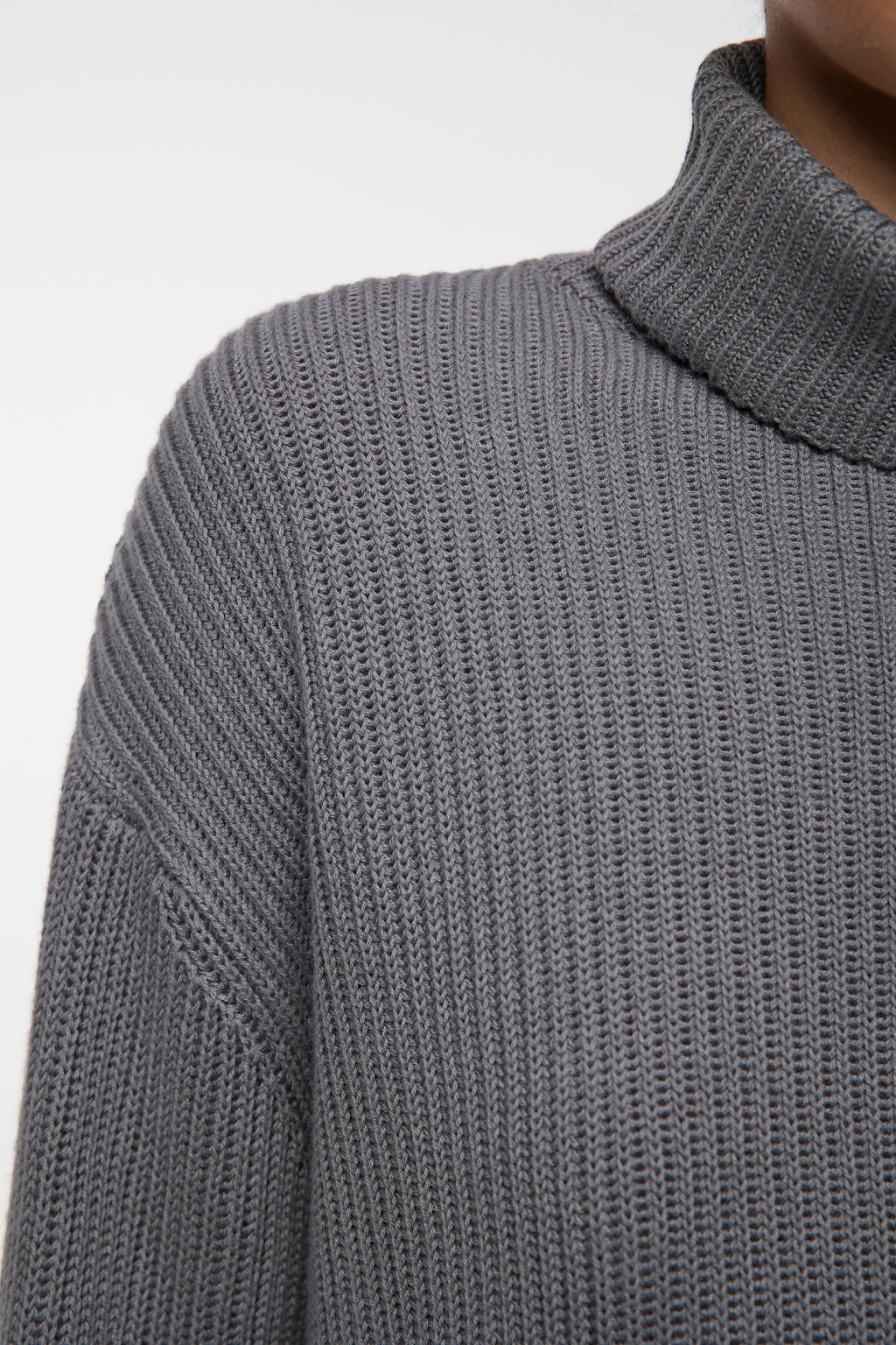 Свитер толстой вязки хлопковый с воротником-стойкой - цвет серый - 5