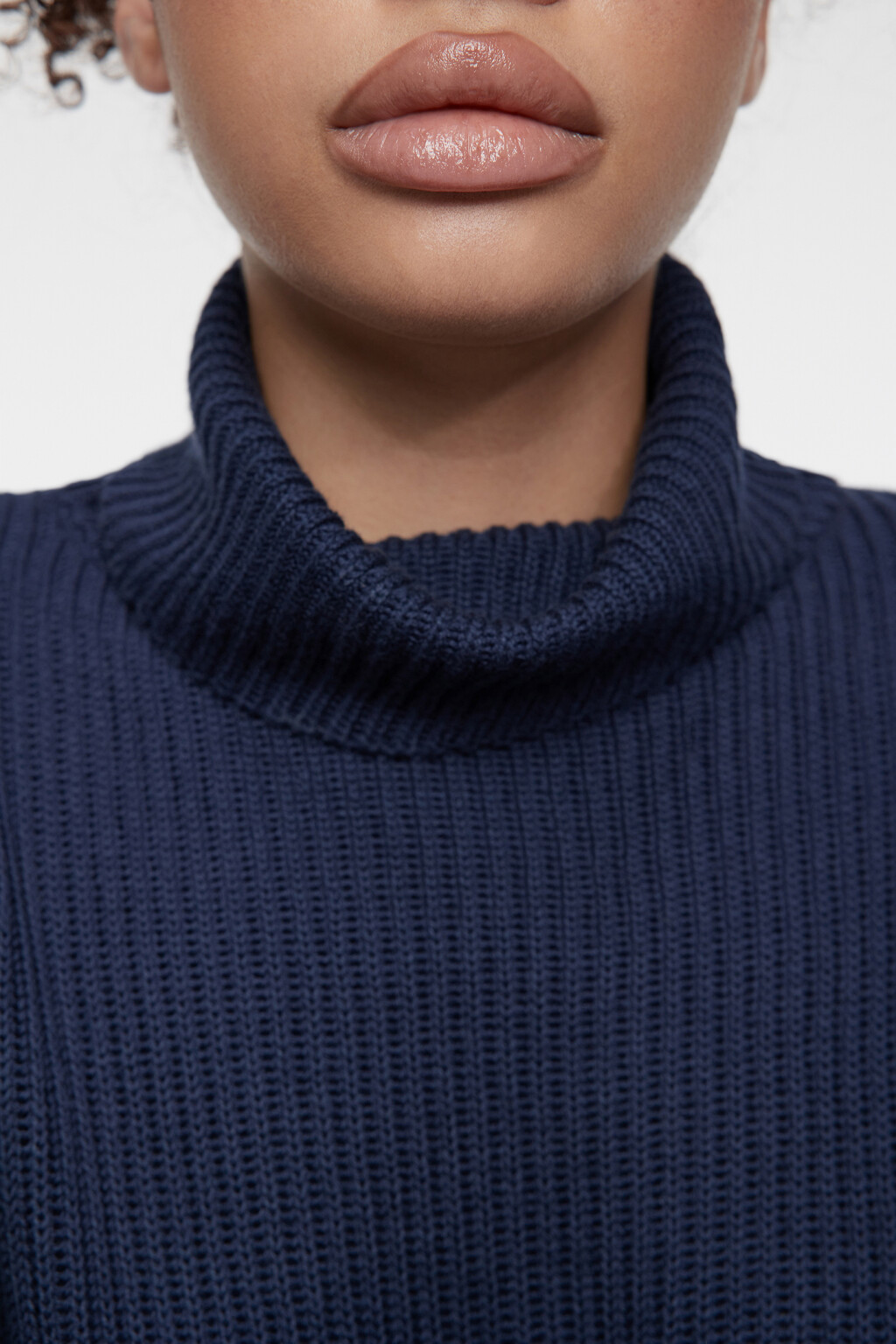 Свитер толстой вязки хлопковый с воротником-стойкой - цвет синий - 5