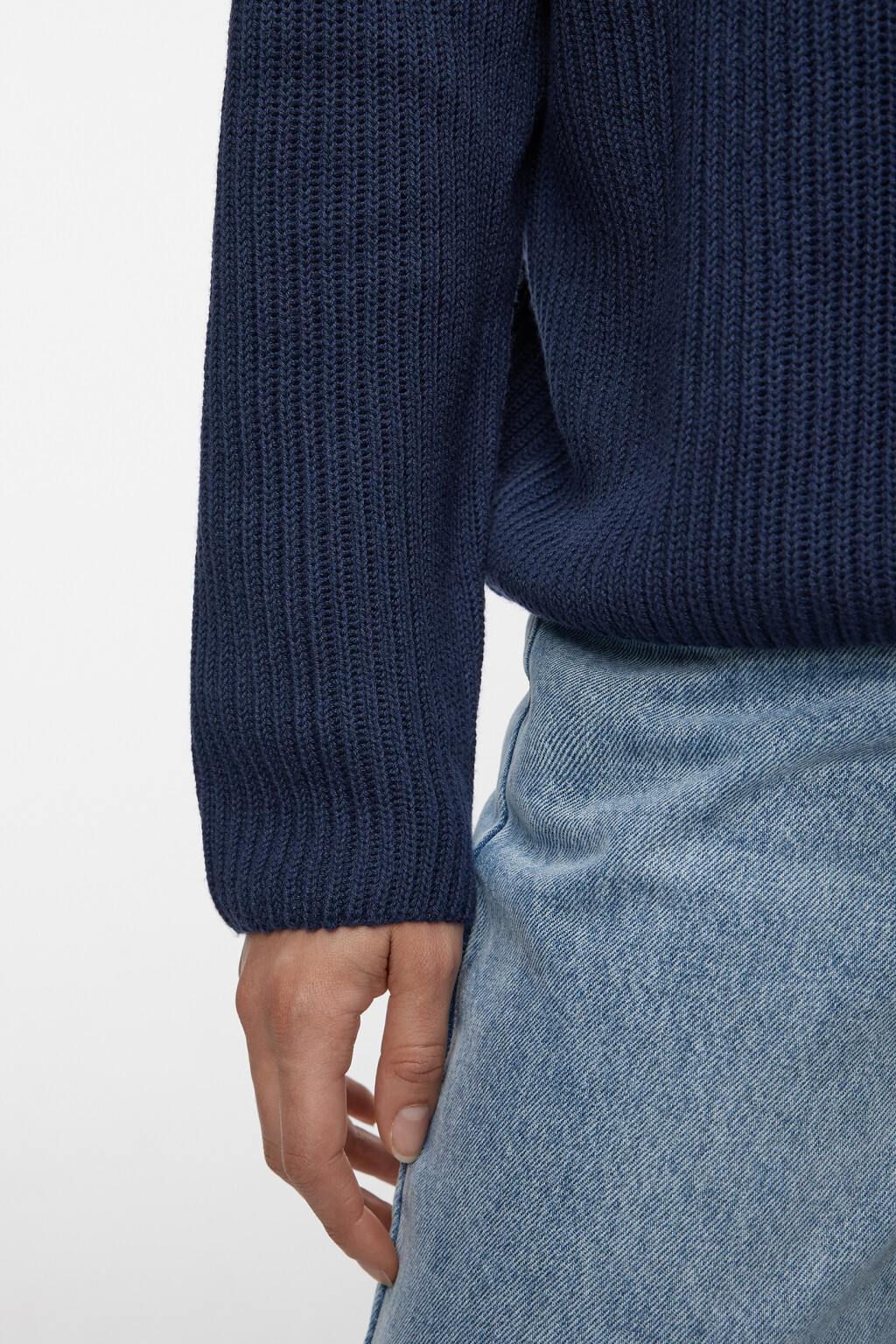 Свитер толстой вязки хлопковый с воротником-стойкой - цвет синий - 6