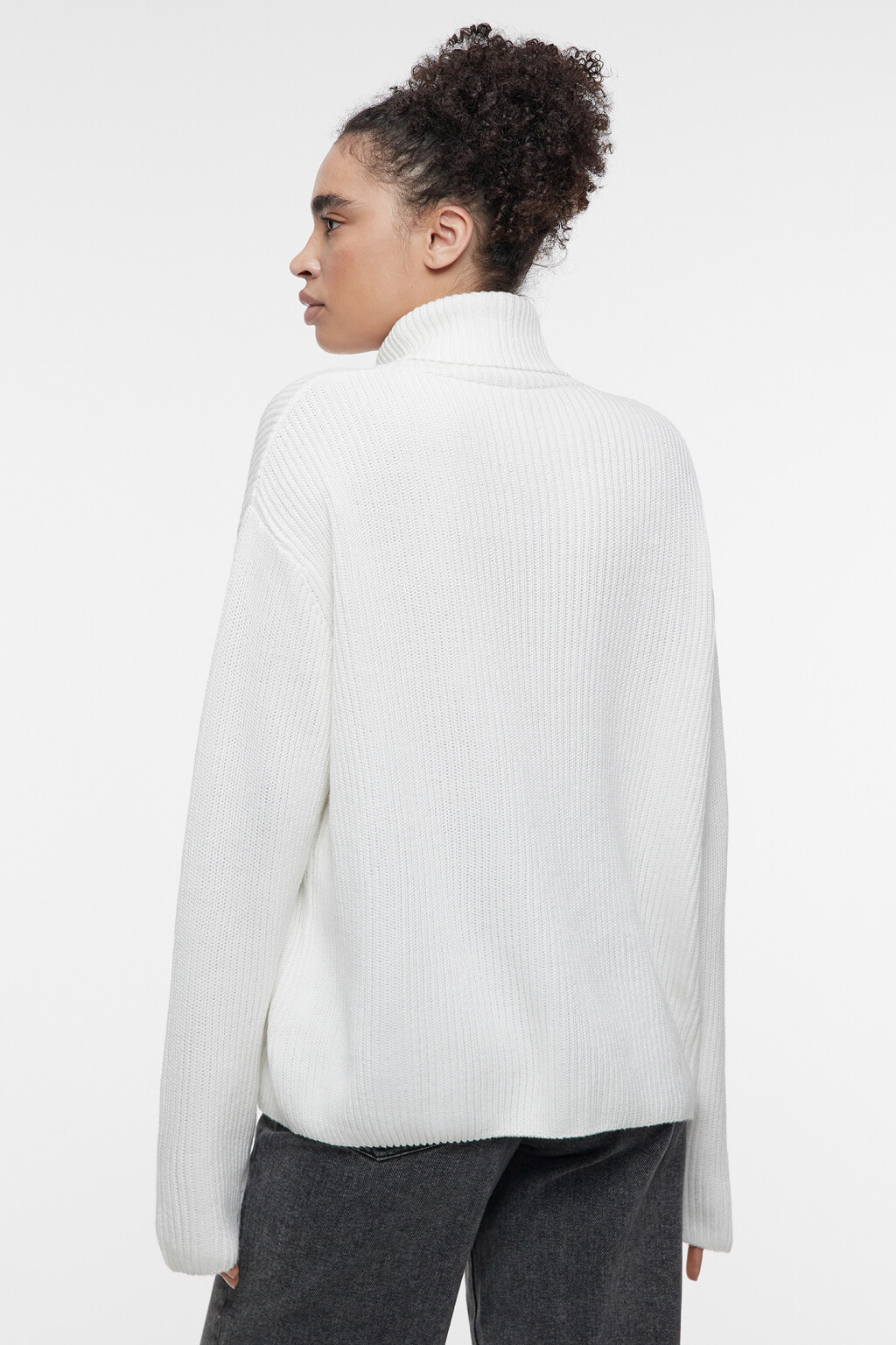 Свитер толстой вязки хлопковый с воротником-стойкой - цвет бежевый - 4