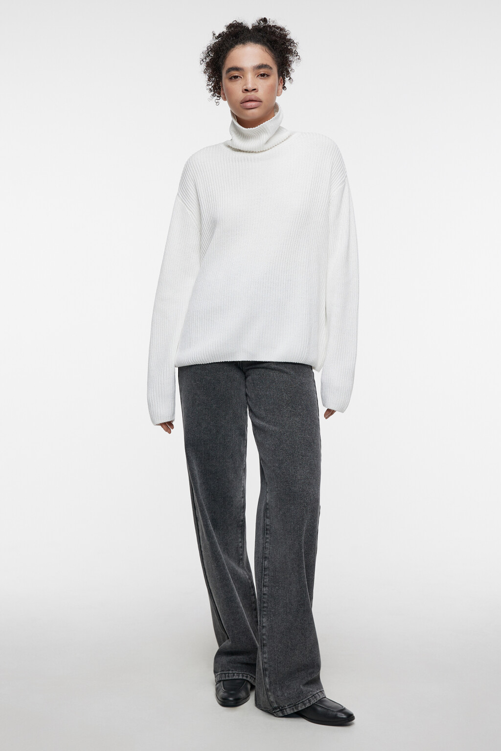 Свитер толстой вязки хлопковый с воротником-стойкой - цвет бежевый - 1