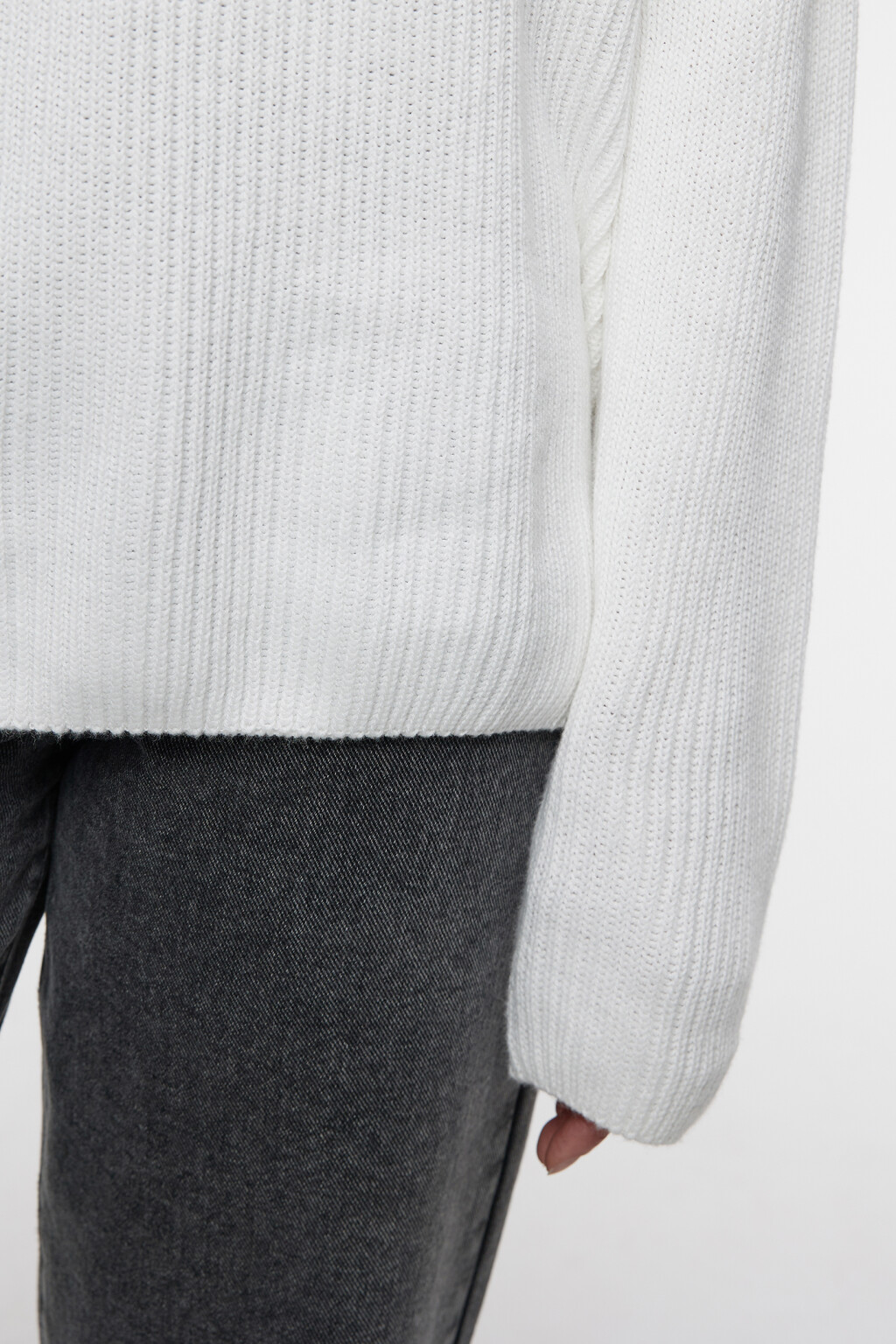 Свитер толстой вязки хлопковый с воротником-стойкой - цвет бежевый - 6