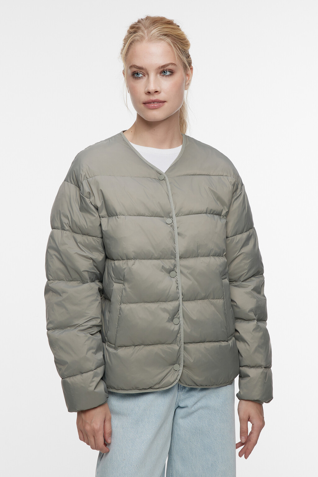 Куртка-рубашка стеганая ультралегкая без воротника - цвет зеленый - 2