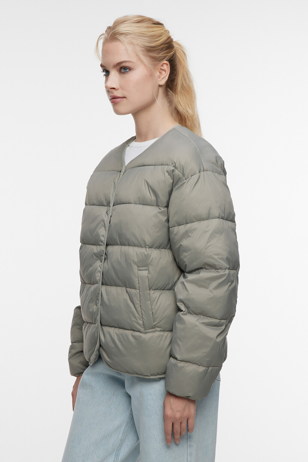 Куртка-рубашка стеганая ультралегкая без воротника - цвет зеленый - 3