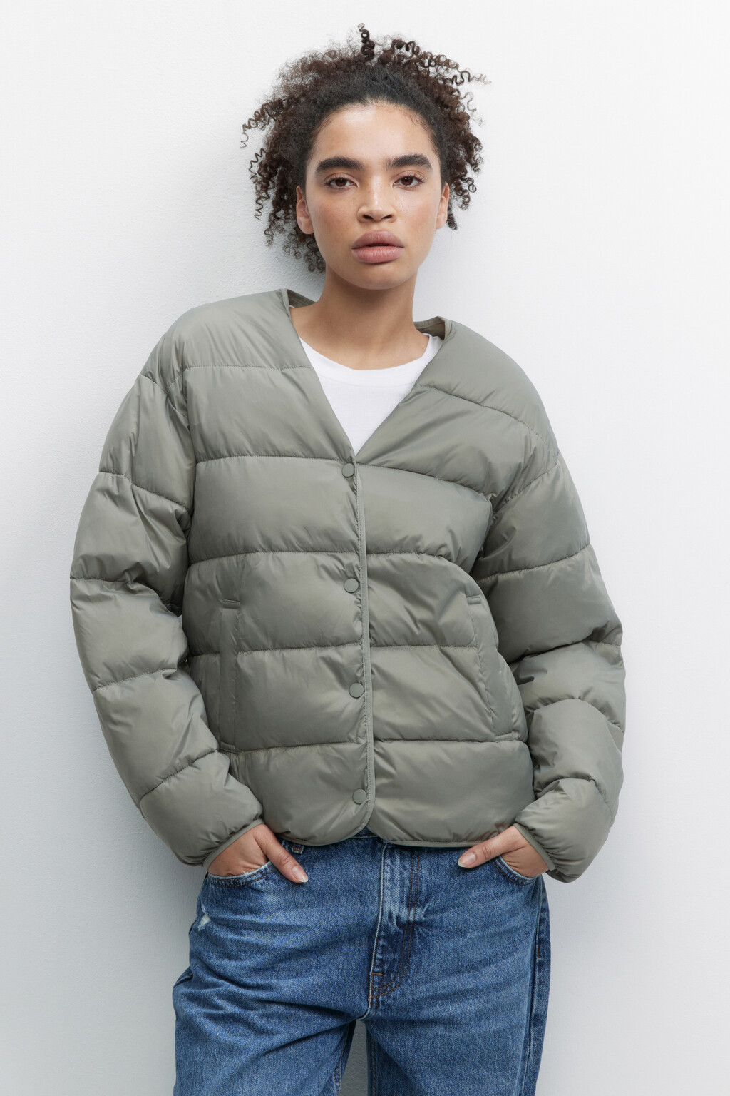 Куртка-рубашка стеганая ультралегкая без воротника - цвет зеленый - 9