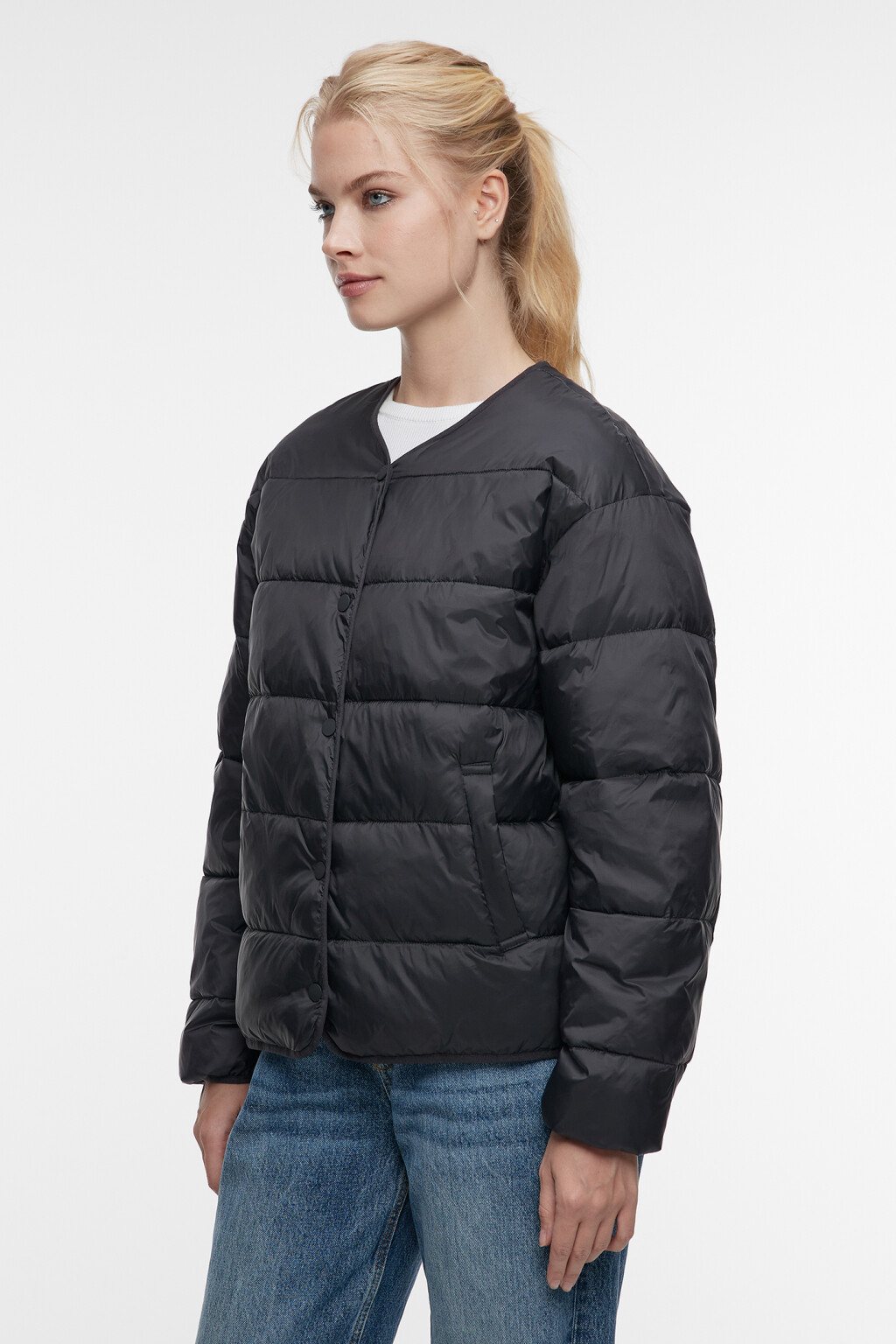 Куртка-рубашка стеганая ультралегкая без воротника - цвет черный - 2