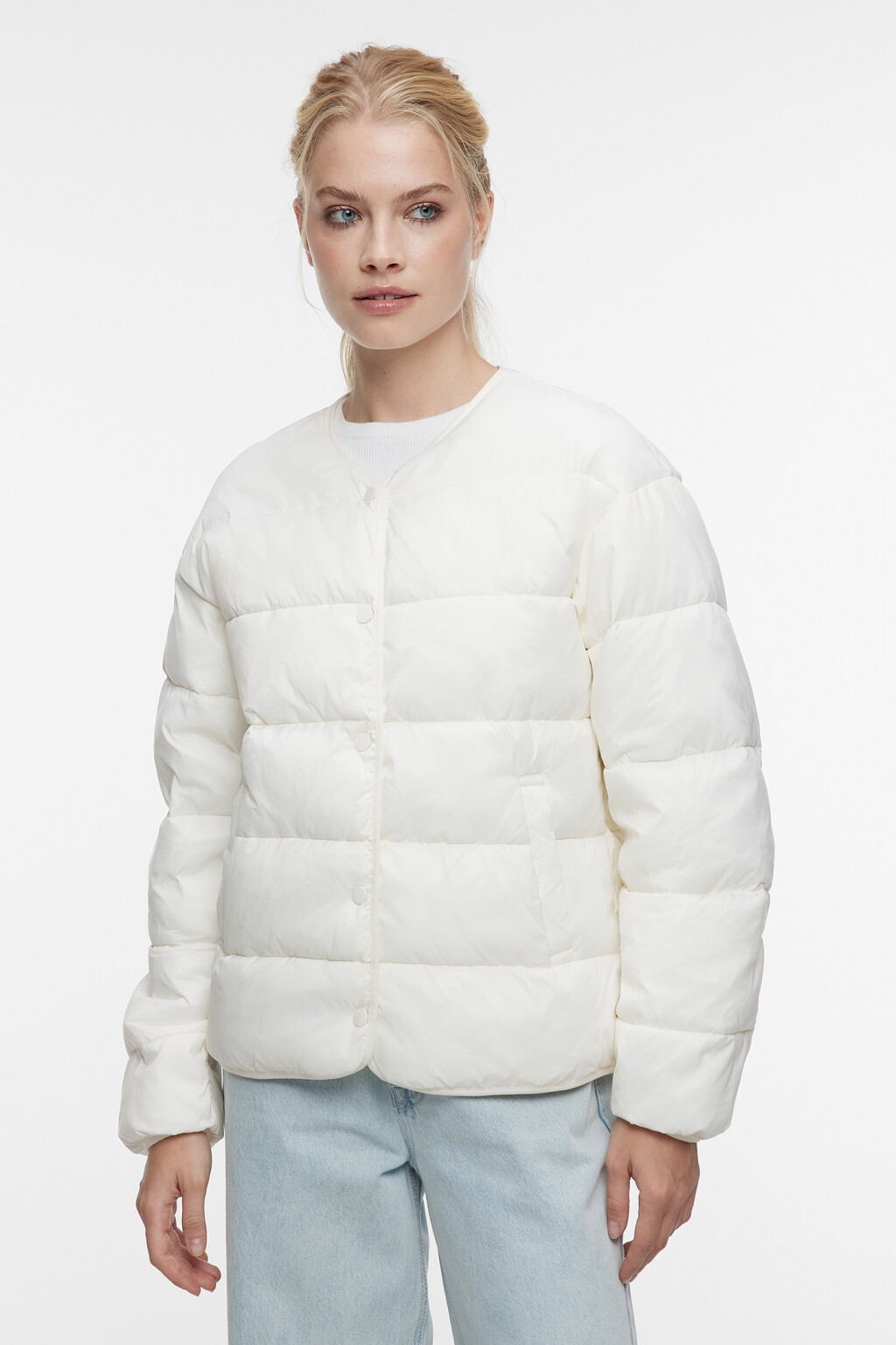 Куртка-рубашка стеганая ультралегкая без воротника - цвет молочный - 2