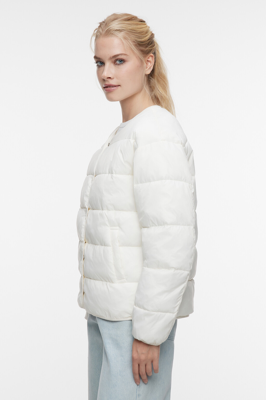 Куртка-рубашка стеганая ультралегкая без воротника - цвет молочный - 3