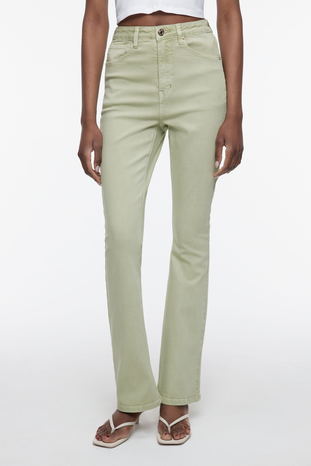 Джинсы клеш облегающие с высокой посадкой - цвет голубой - 1